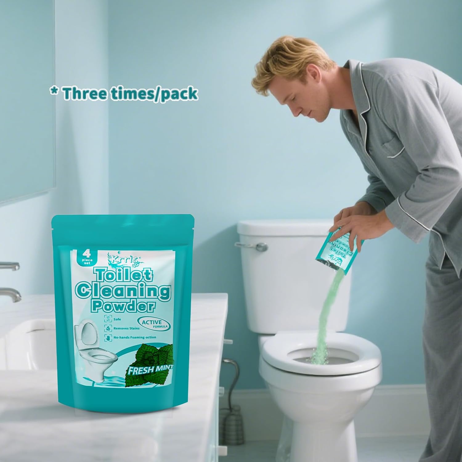 Krris Foaming Toilet Cleaner Powder 4 Packs 3 oz