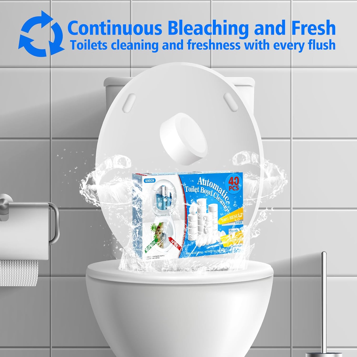 USKICH Toilet Bowl Cleaner 40 Tablets with Bleach