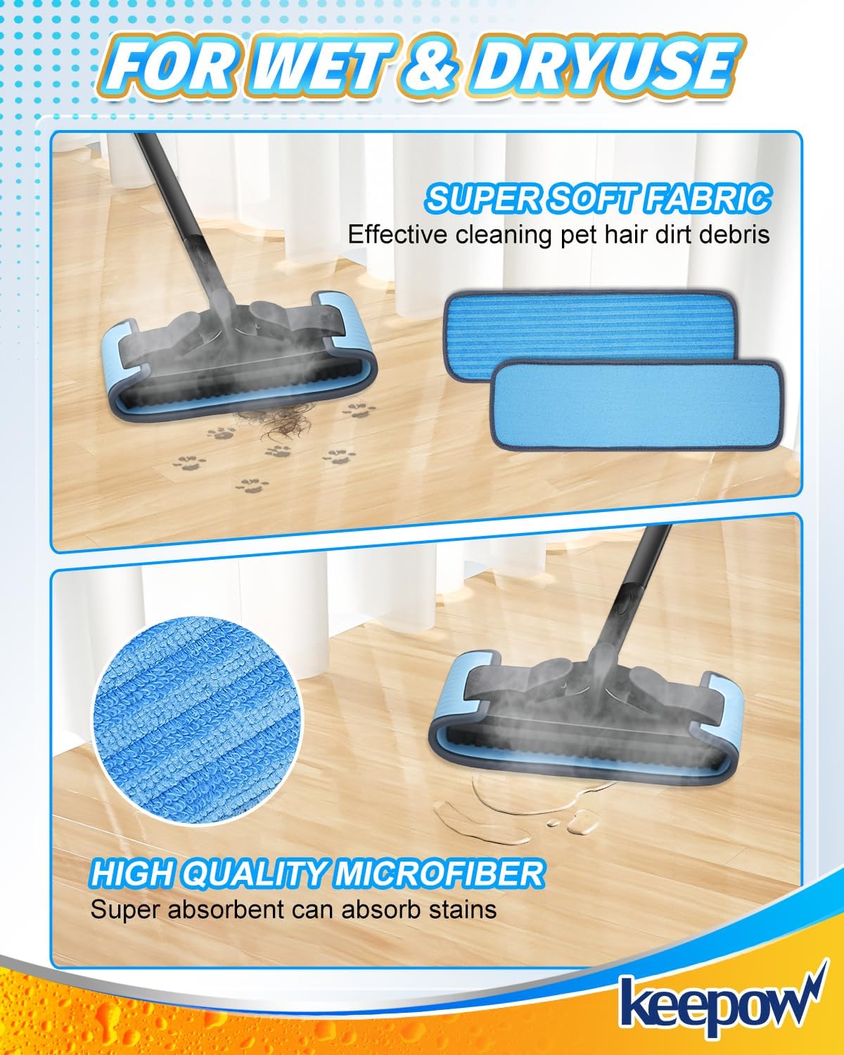 KEEPOW Reusable Microfiber Mop Pads 2 Pack for Wagner 905e 915e 925e