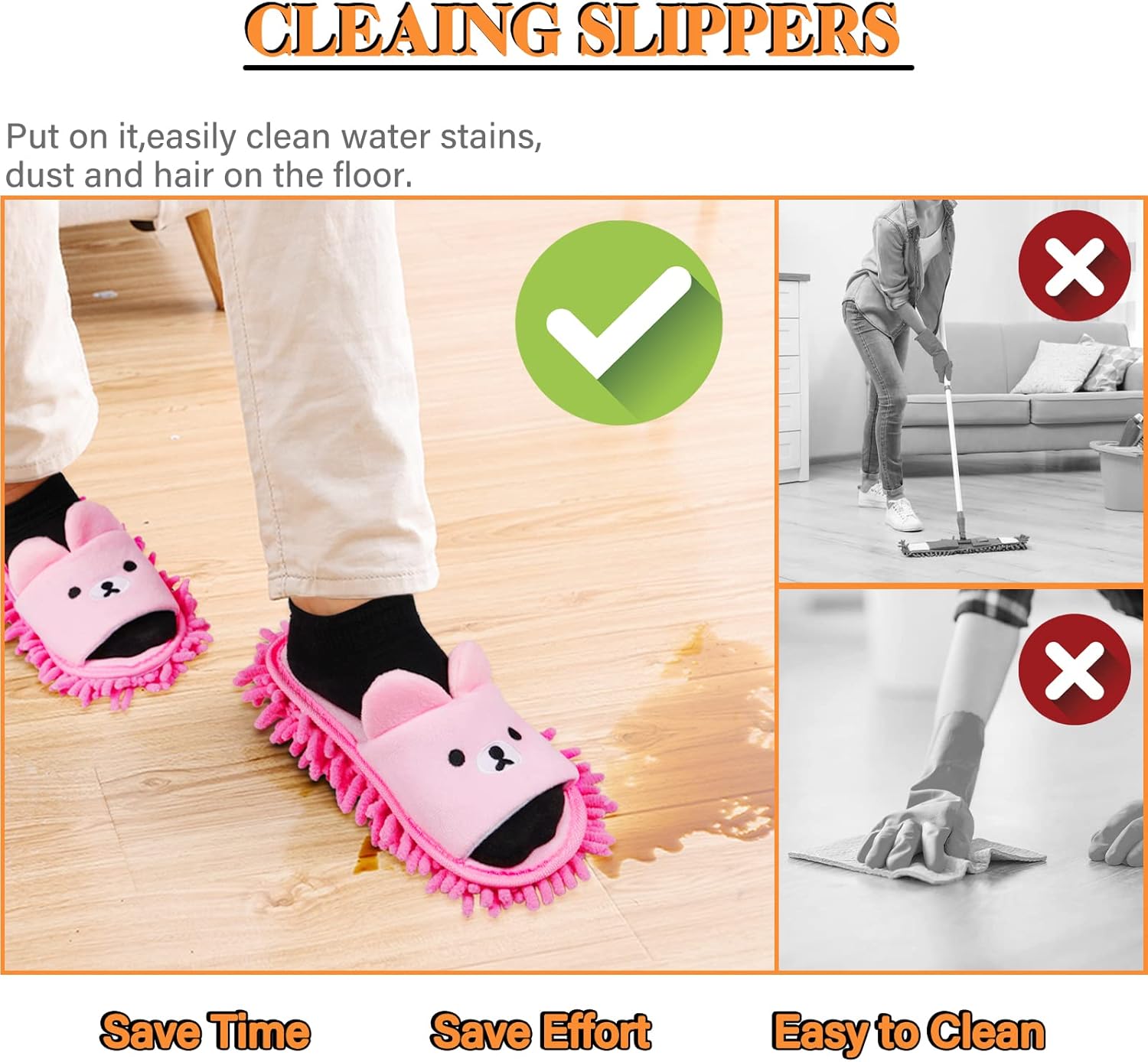 Liitrton Detachable Mop Slippers with Microfiber Chenille Pad Pink