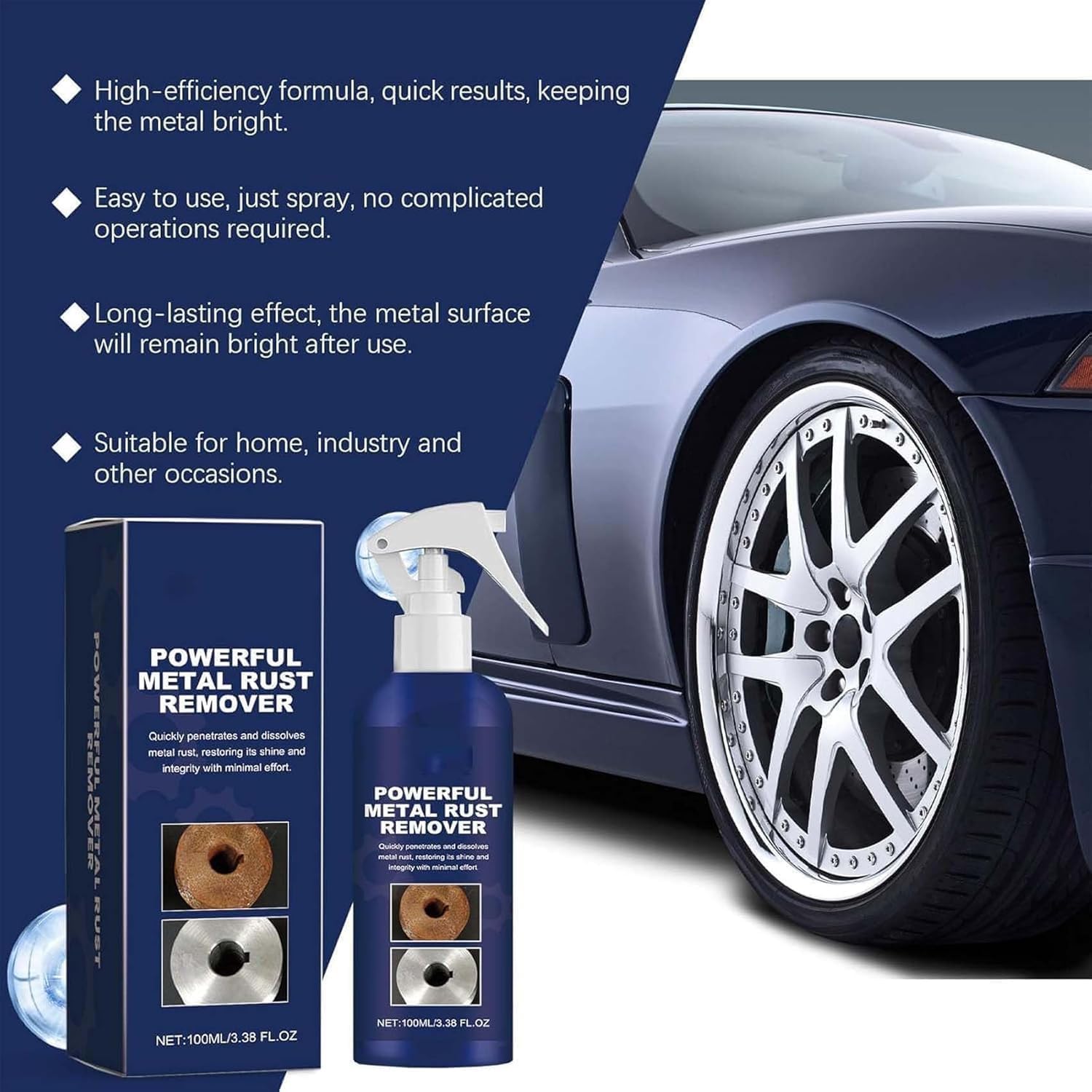 Rouhome 2024 Powerful Rust Remover Spray 100ml for Metal Tools Car