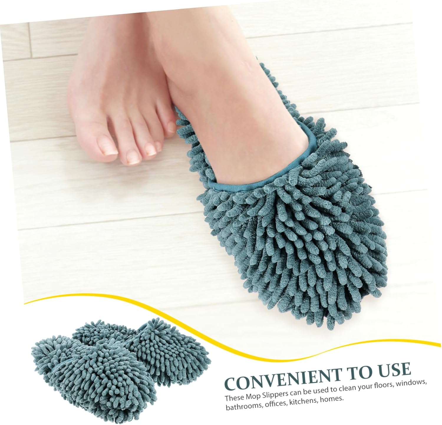 1 Pair Fluffy Mop Slippers for Women Reusable Skid-Resistant Cleaning Shoes