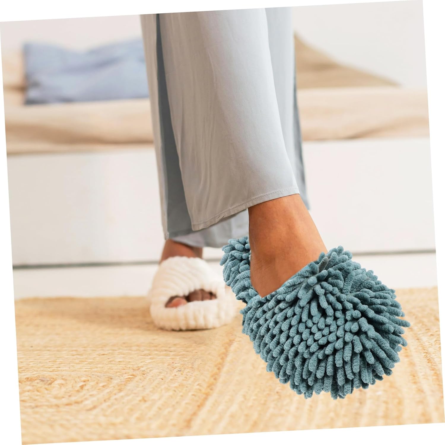 Minkissy 1 Pair Washable Mop Slippers Gray-Green