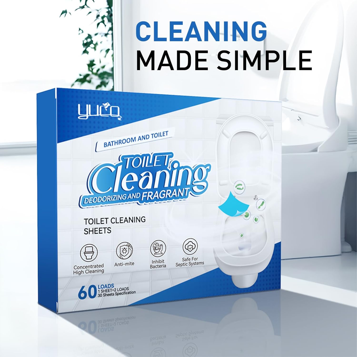 YUCO Toilet Cleaner Sheets 60 Washes No Splash Fresh Scent