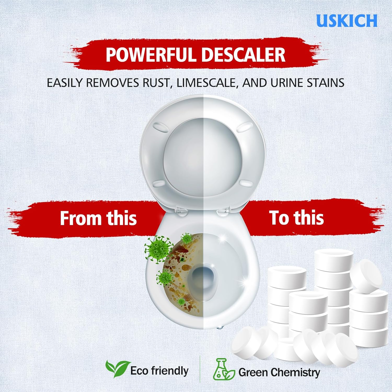 USKICH Toilet Bowl Cleaner 40 Tablets with Bleach