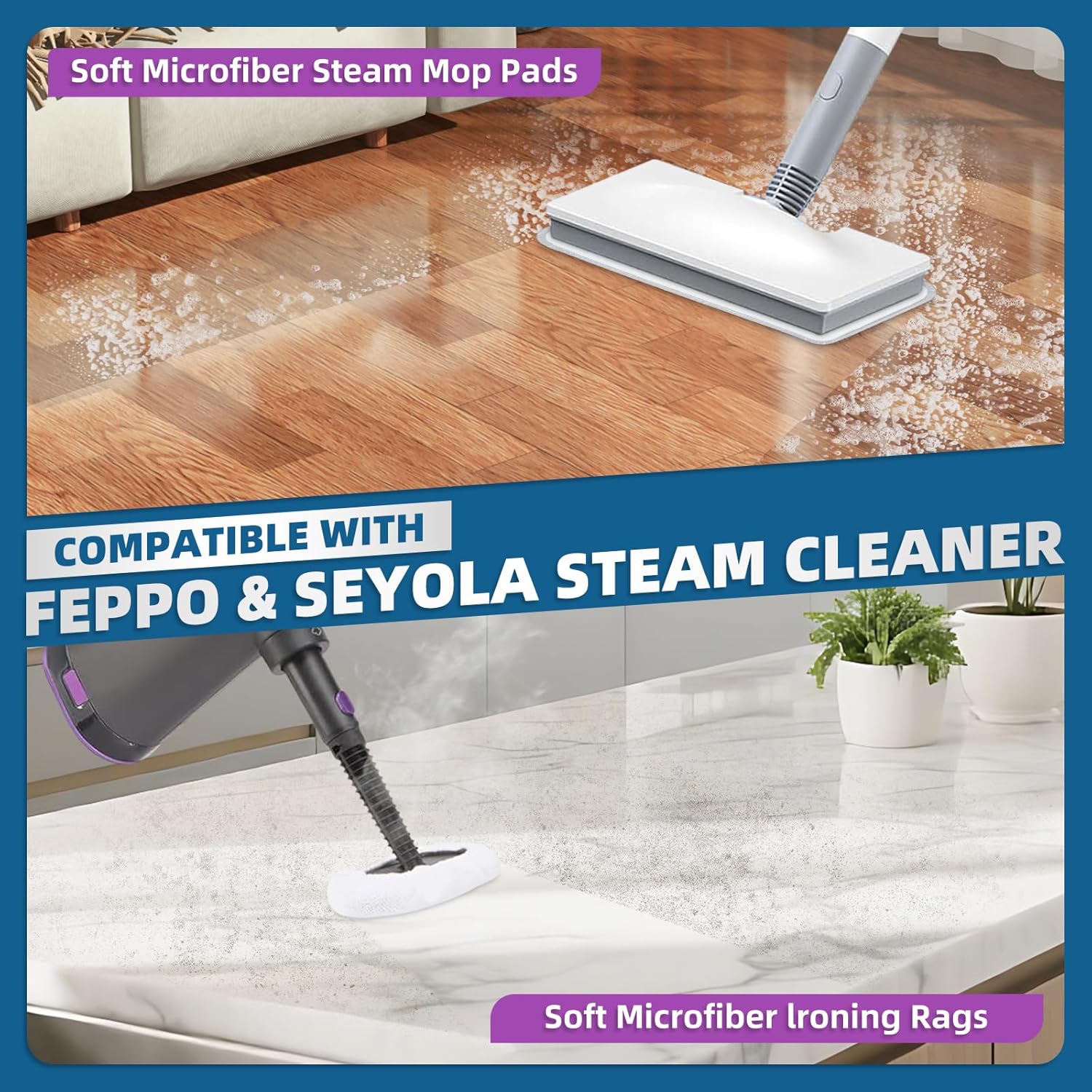 LOVECO Microfiber Steam Mop Pads 8-Pack for FEPPO Seyola