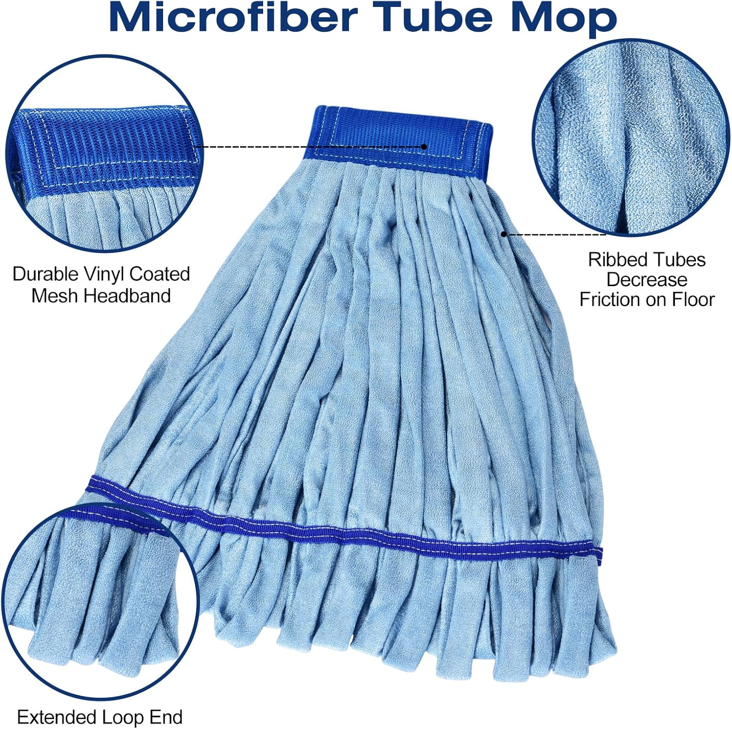 Matthew Cleaning Microfiber Tube Mop Replacement 3-Pack Heavy Duty Blue