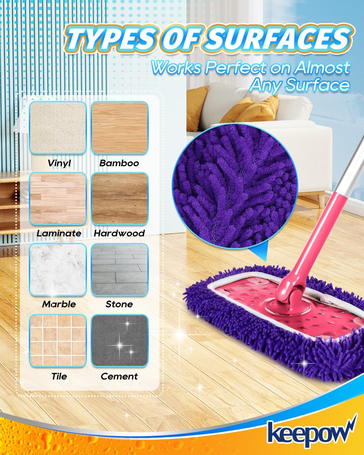 KEEPOW 8Pcs Reusable Microfiber Mop Pads for Swiffer Sweeper