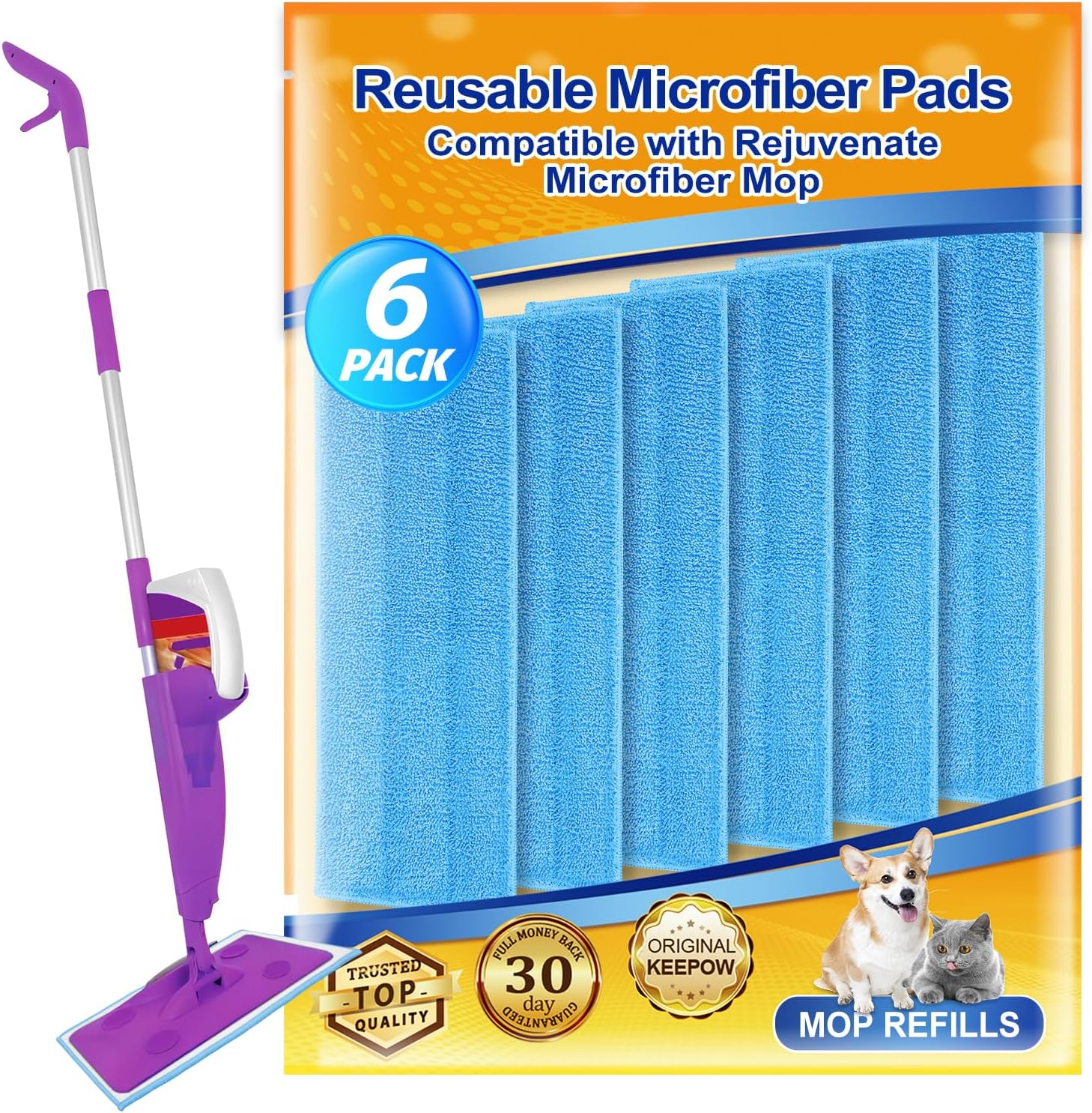 iKEEPOW 6-Pack Reusable Microfiber Mop Pads