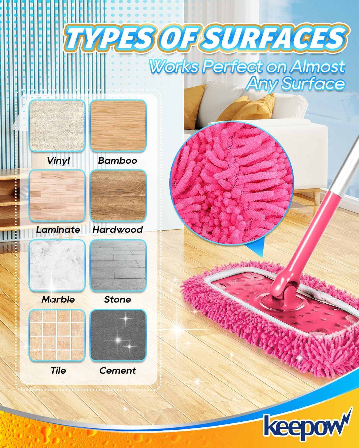 KEEPOW Reusable Microfiber Mop Pads 4PCS for Swiffer Sweeper