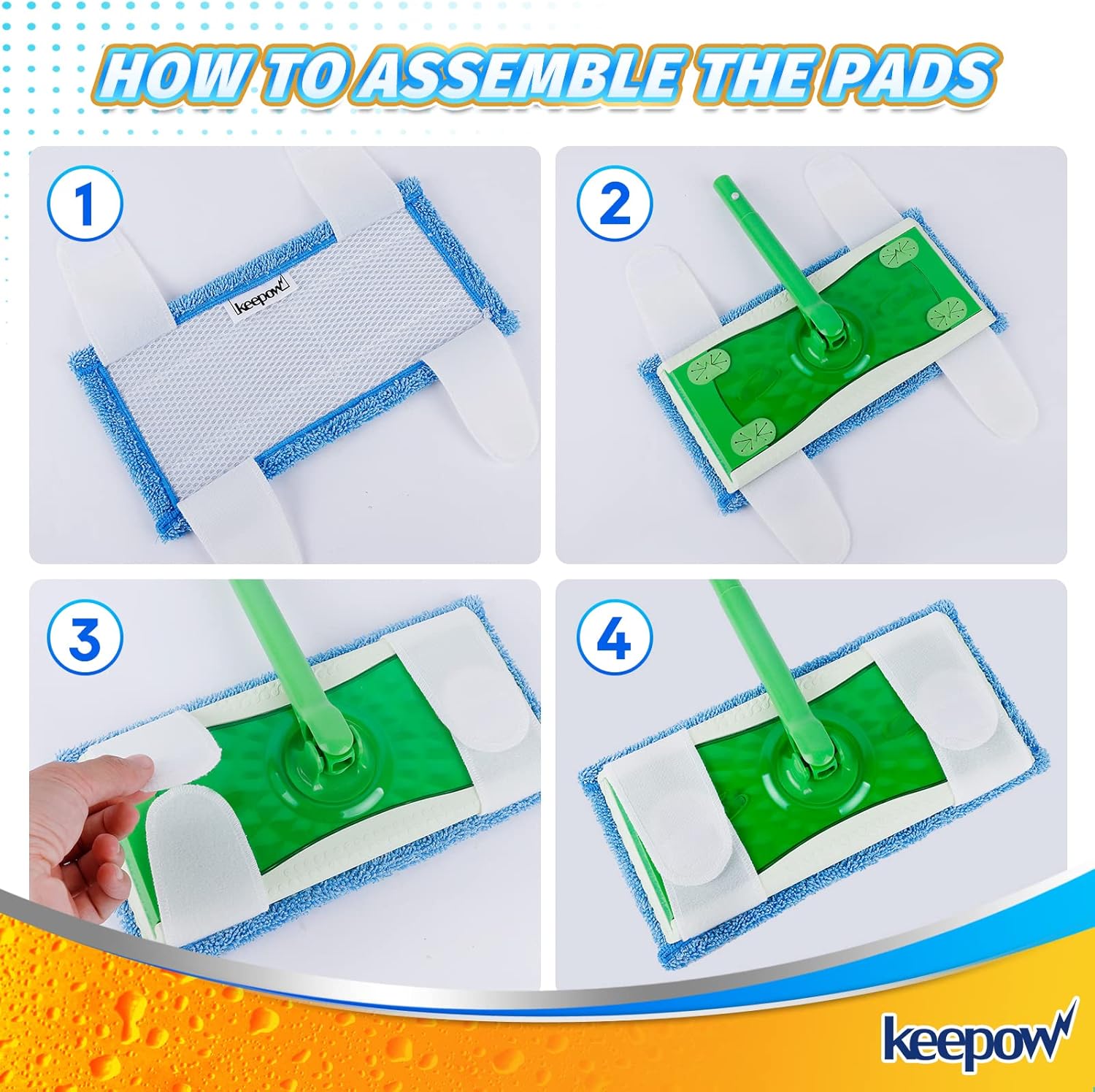 KEEPOW 2 Pack Reusable Microfiber Mop Pads for Swiffer