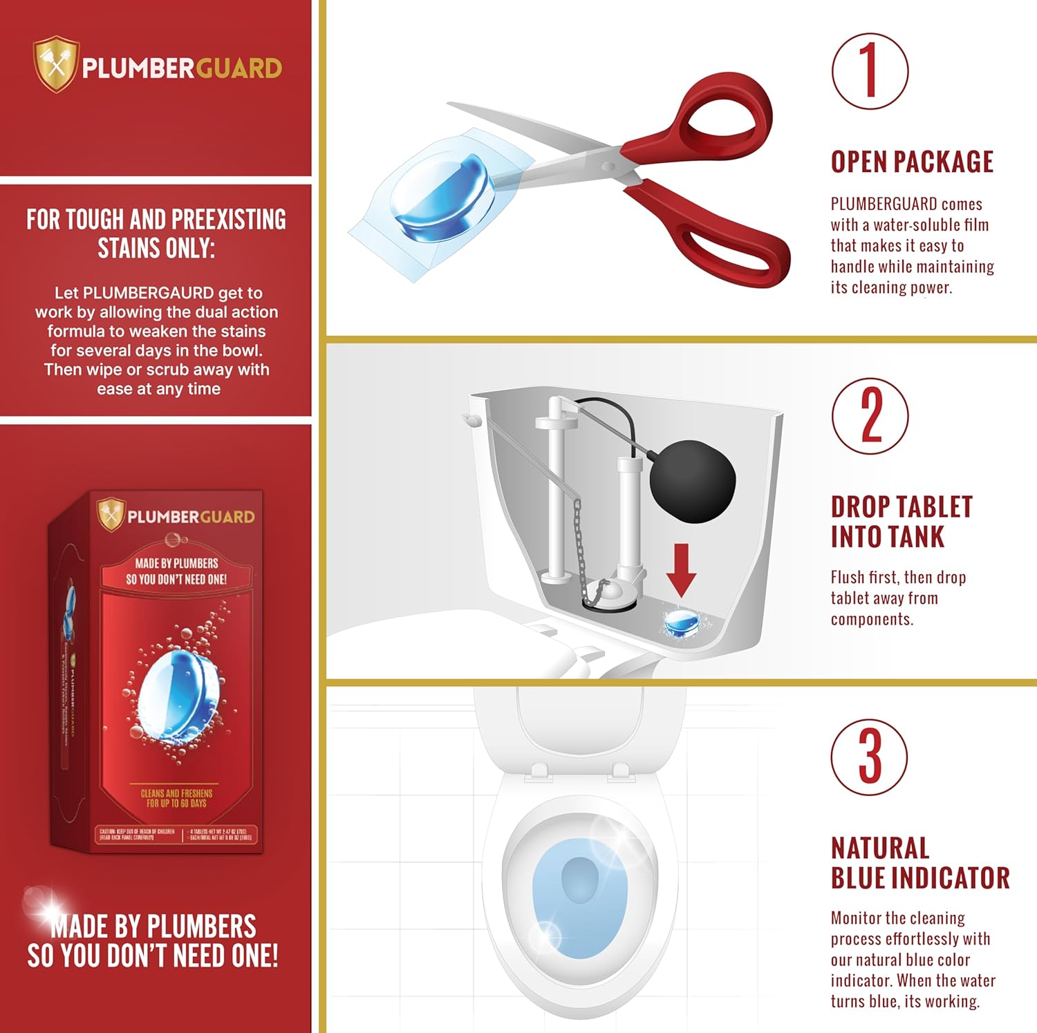 PLUMBERGUARD Toilet Tablets 4 Pack Whitening Stain Removing