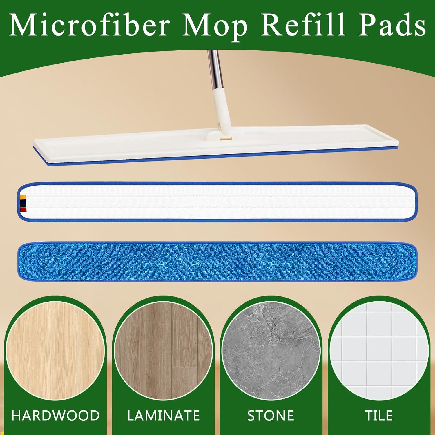 3 Pcs 48 Inch Microfiber Mop Refill Pads Reusable for Commercial Cleaning