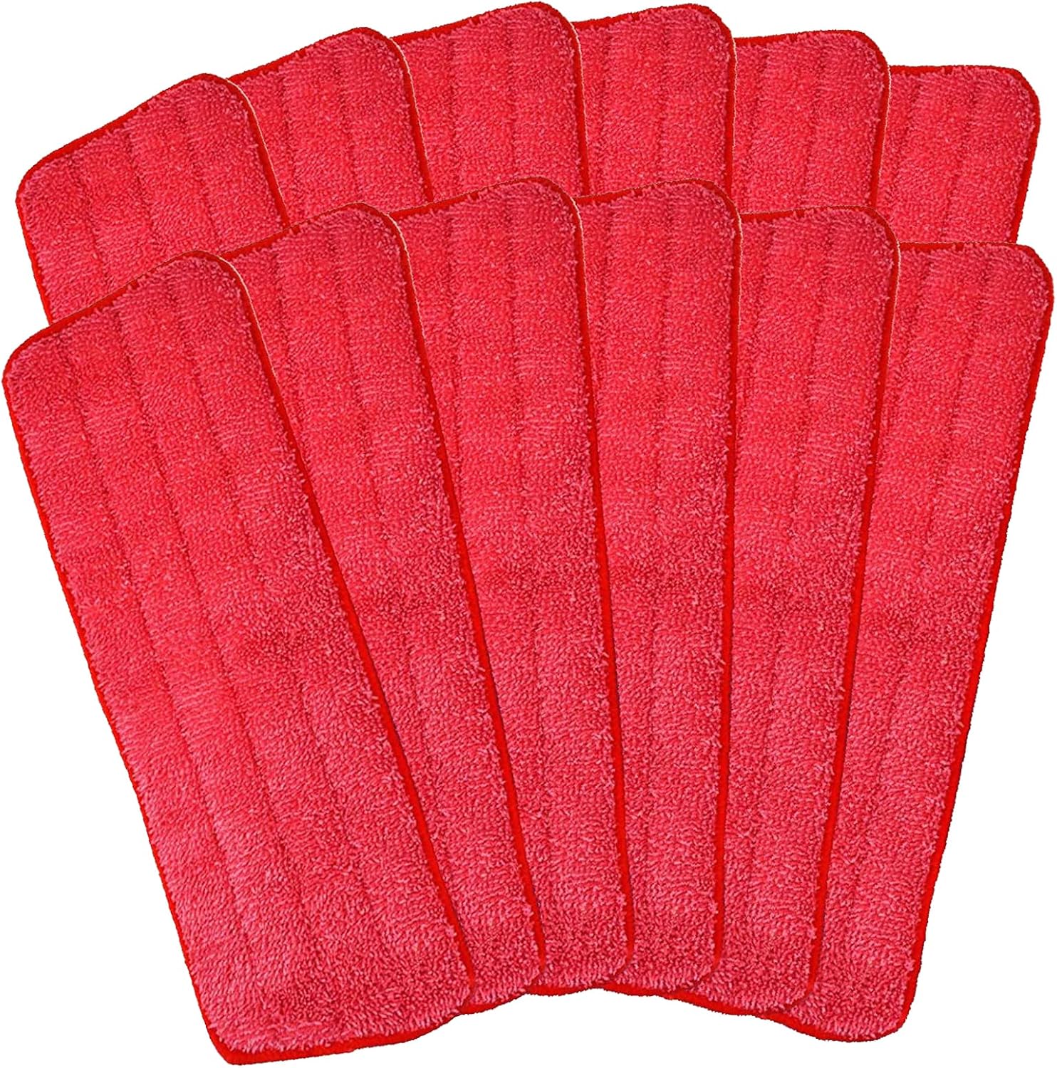 Microfiber Mop Pads 18x6 Inch Set of 12 Red Reusable Replaceable