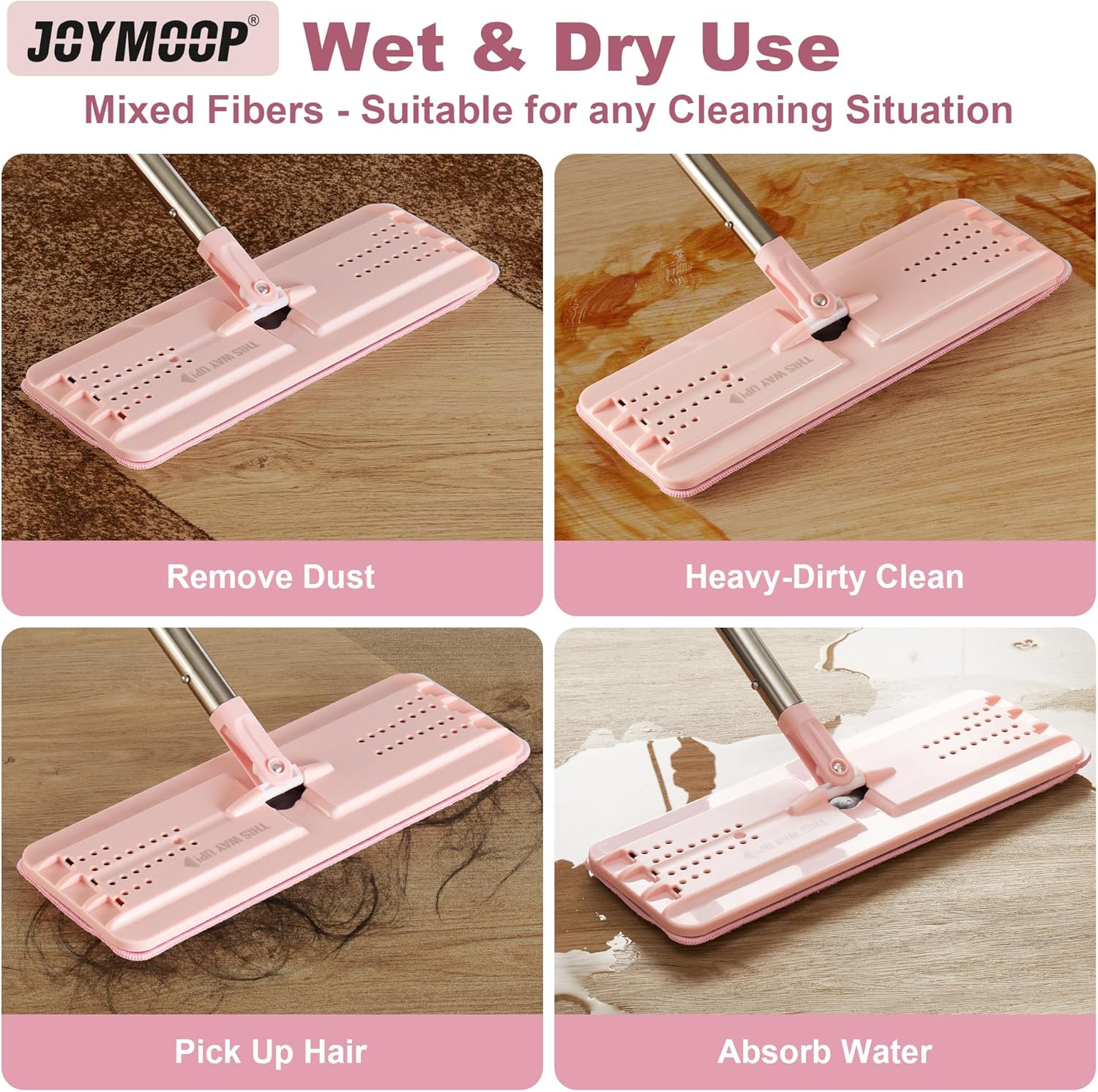 JOYMOOP Microfiber Mop Pads Stripe Pink 13-inch Replacement Refills Pack of 2