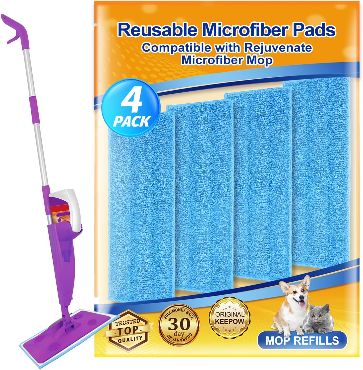 4 Pack Reusable Microfiber Mop Pads for Rejuvenate Machines
