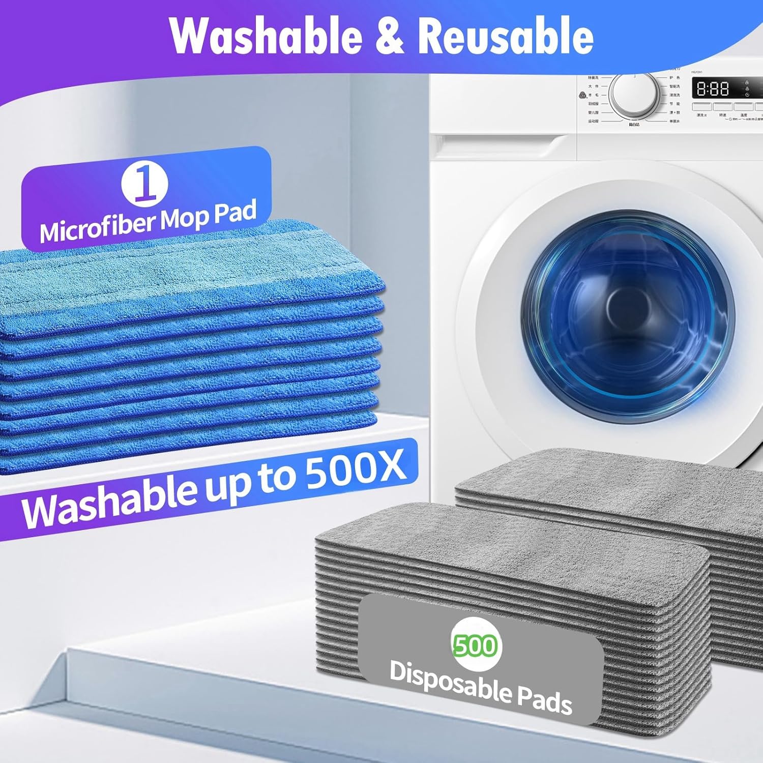 Gazeer 8-Pack Reusable Mop Pads for Swiffer PowerMop