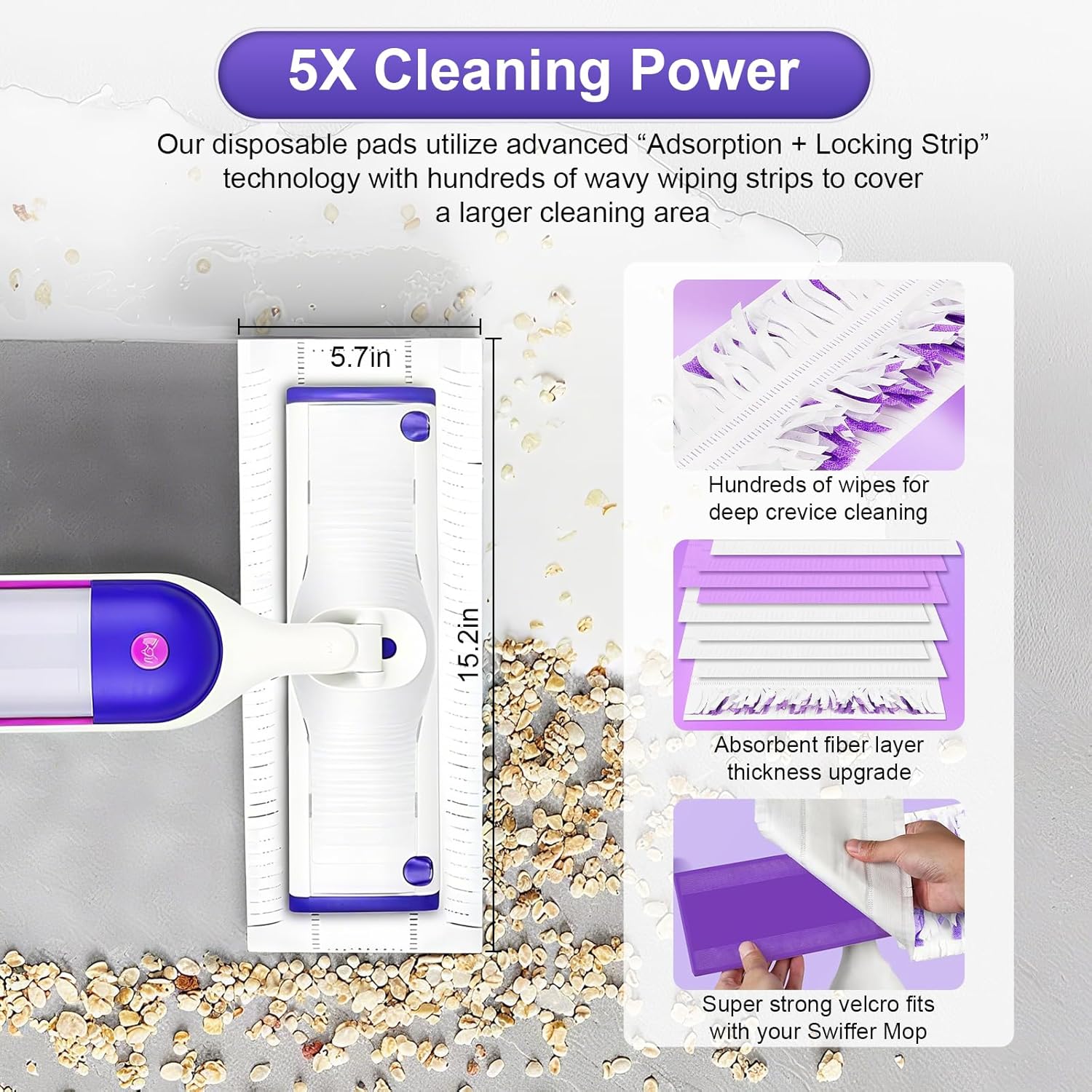 Kamitaly 25 Count Swiffer Power Mop Refills 14-Layer Multi-Surface Replacement Pads