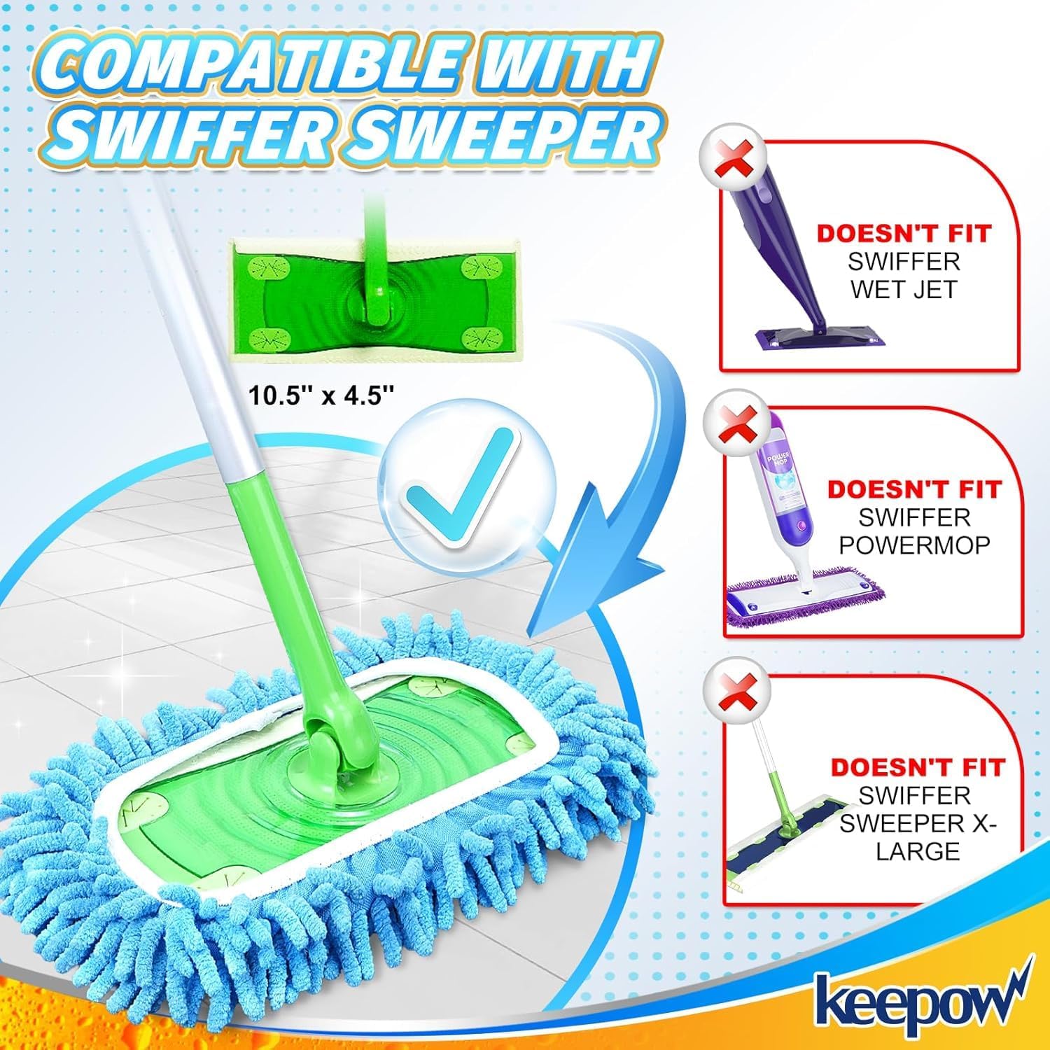 KEEPOW Reusable Microfiber Mop Pads 6 Pack 1