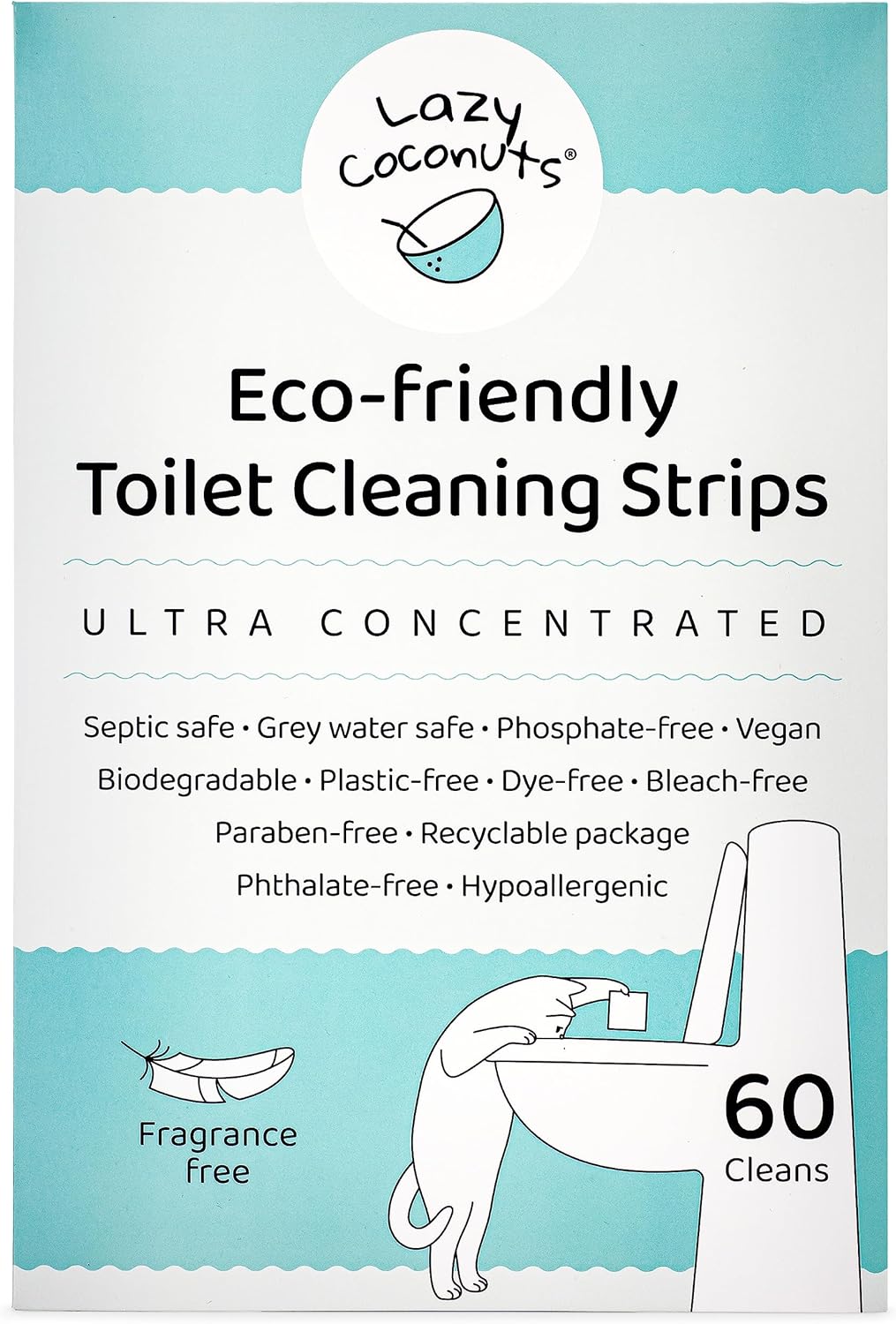 Lazy Coconuts Toilet Cleaner Strips - 60 Cleans Plastic-free Dye-free