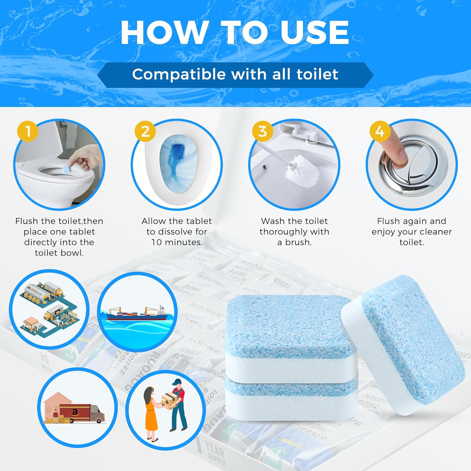 30 Tabs Toilet Bowl Cleaner Tablets for All Toilets