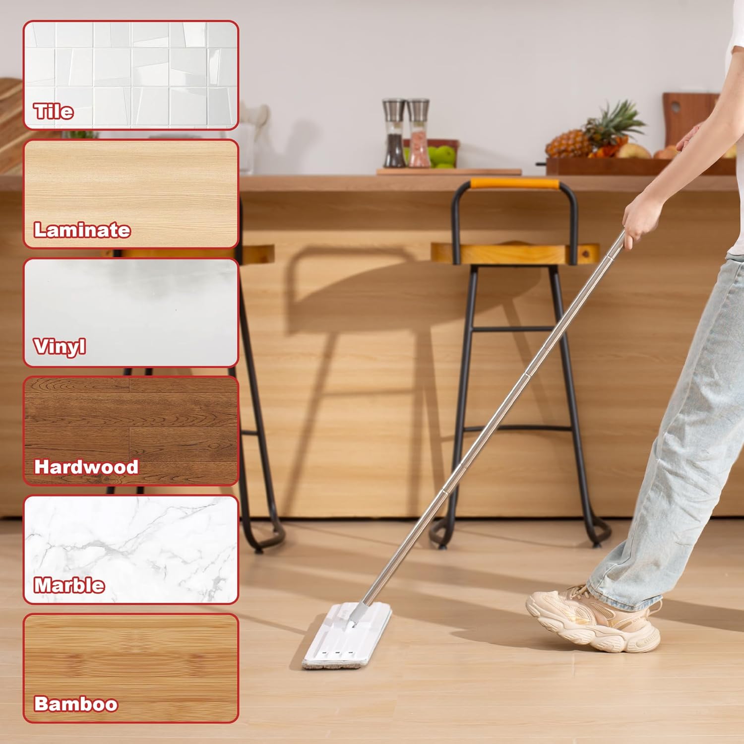 BOSHENG 13-Inch Flat Mop Pads - Grey Reusable Pack of 4