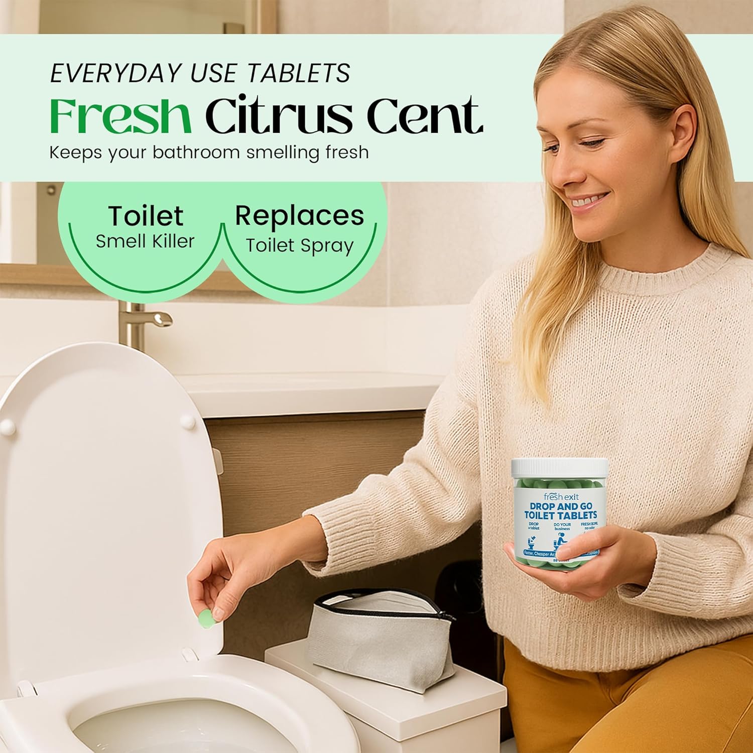 FreshExit Toilet Deodorizer Tablets 60 Count Citrus Scent