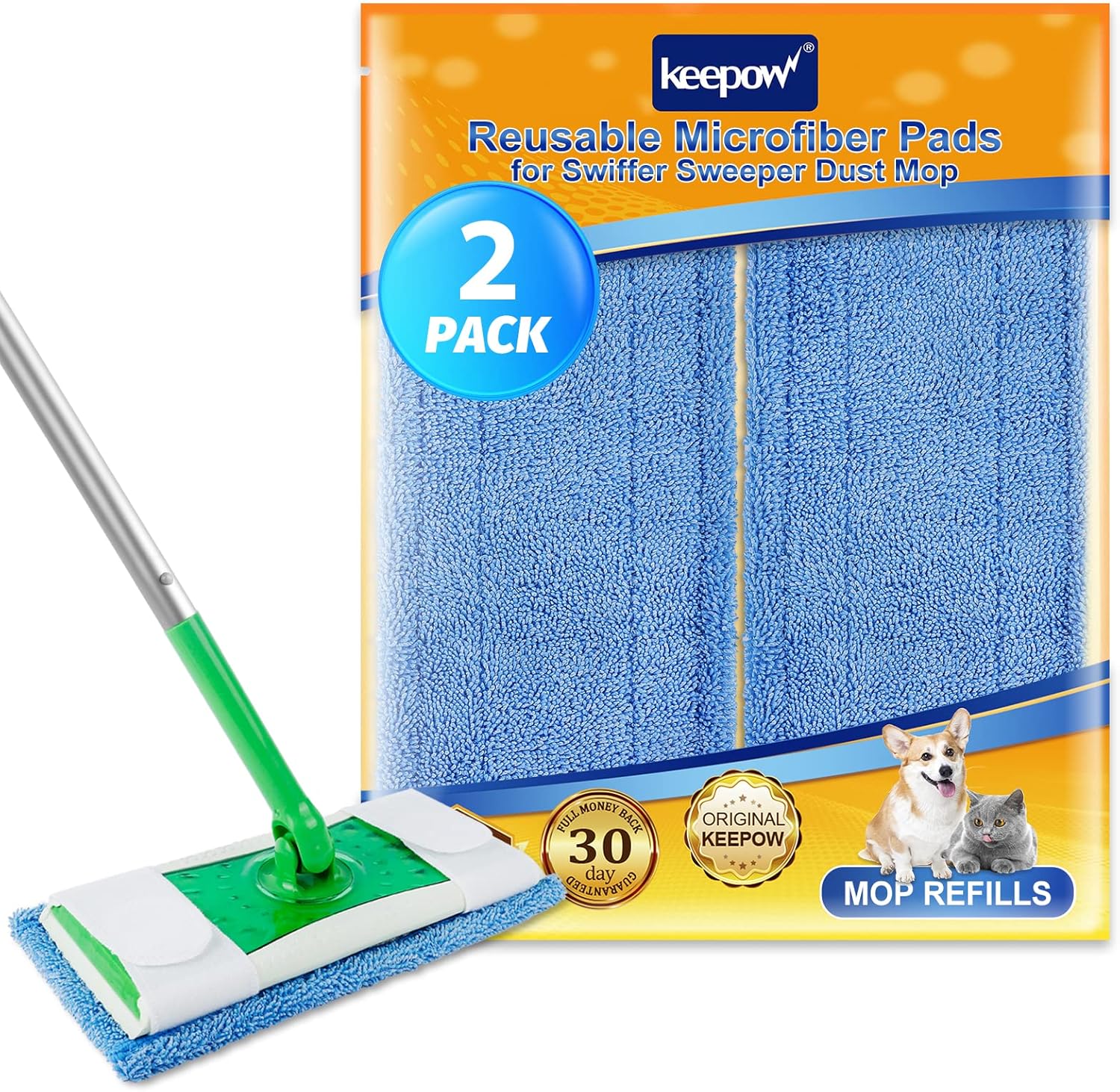 KEEPOW 2 Pack Reusable Microfiber Mop Pads for Swiffer