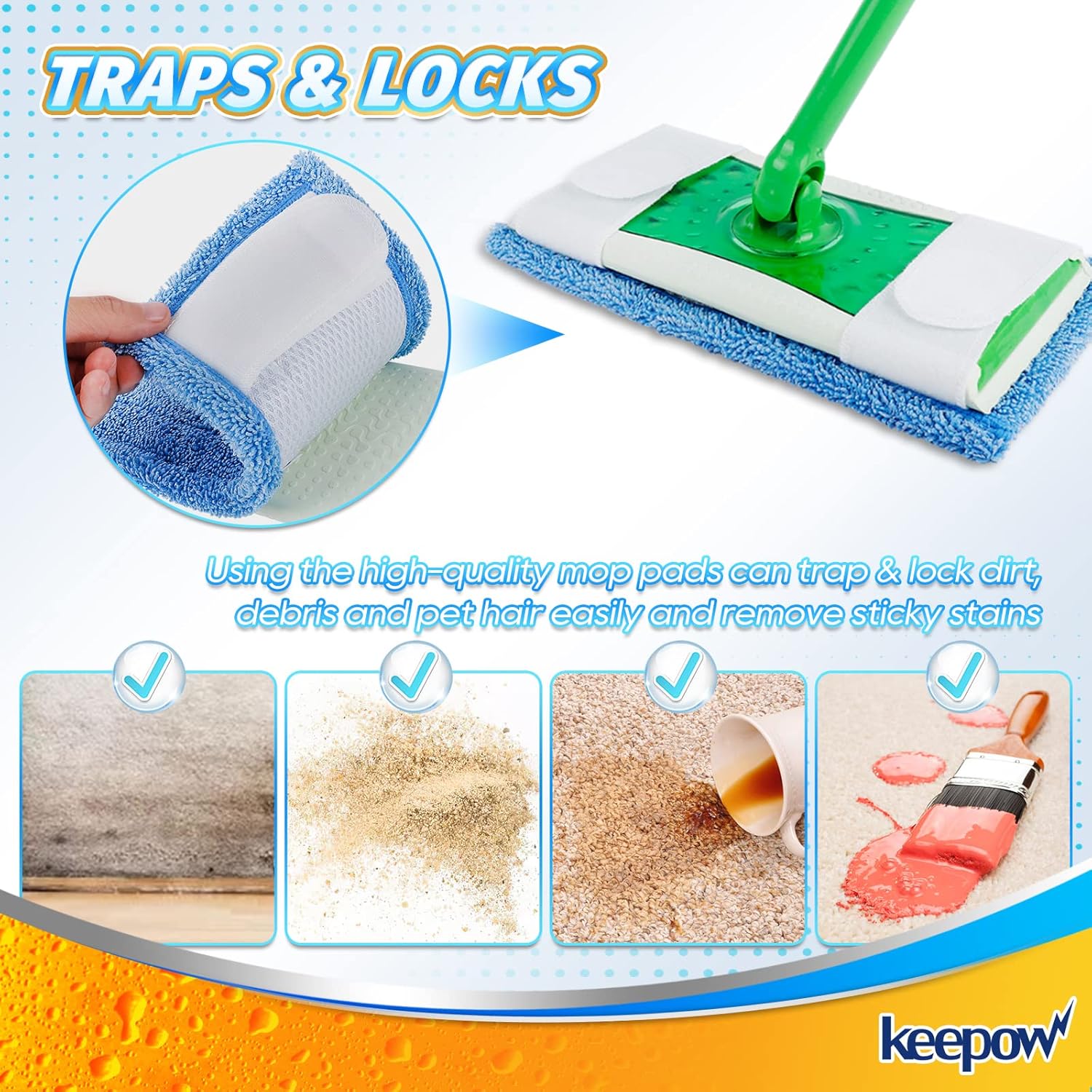 KEEPOW 2 Pack Reusable Microfiber Mop Pads for Swiffer