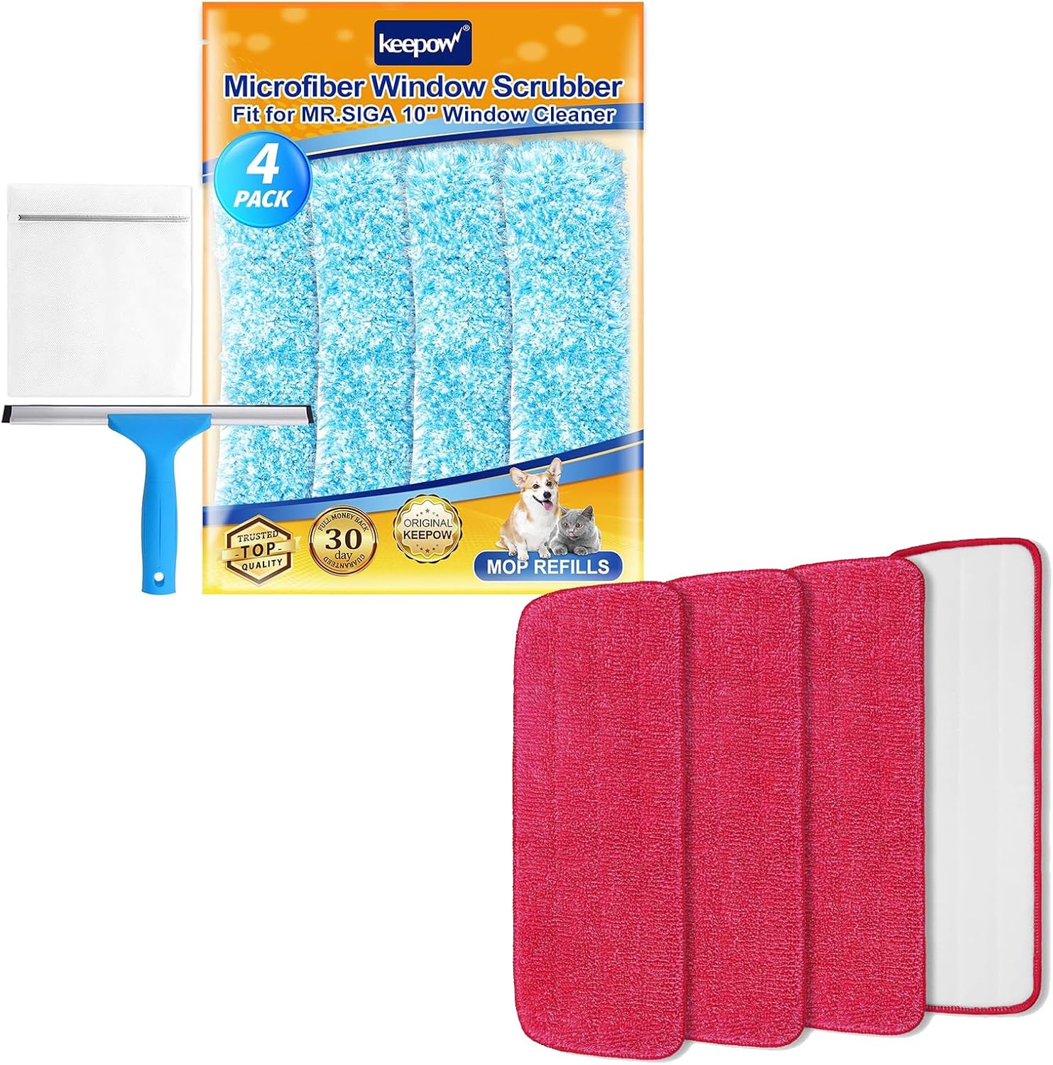 KEEPOW 10 Inch Microfiber Window Scrubber Refill 4 Pack