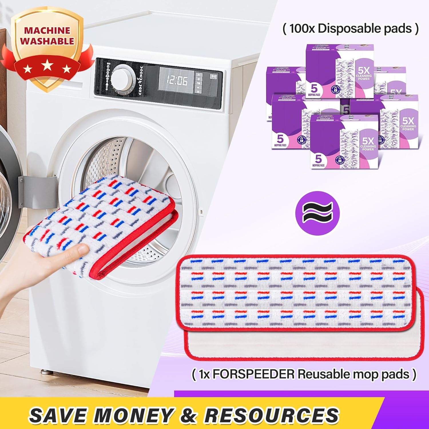 FORSPEEDER 8 Pack Reusable Mop Pads for Swiffer PowerMop 15 Mop Refills