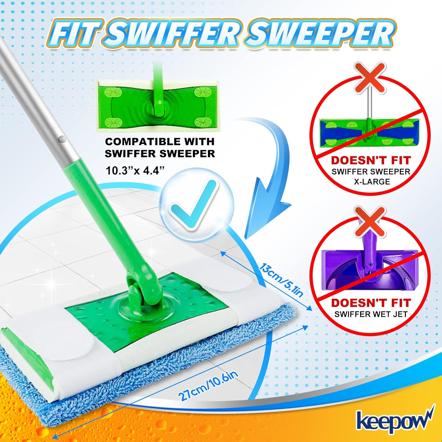 KEEPOW 2 Pack Reusable Microfiber Mop Pads for Swiffer