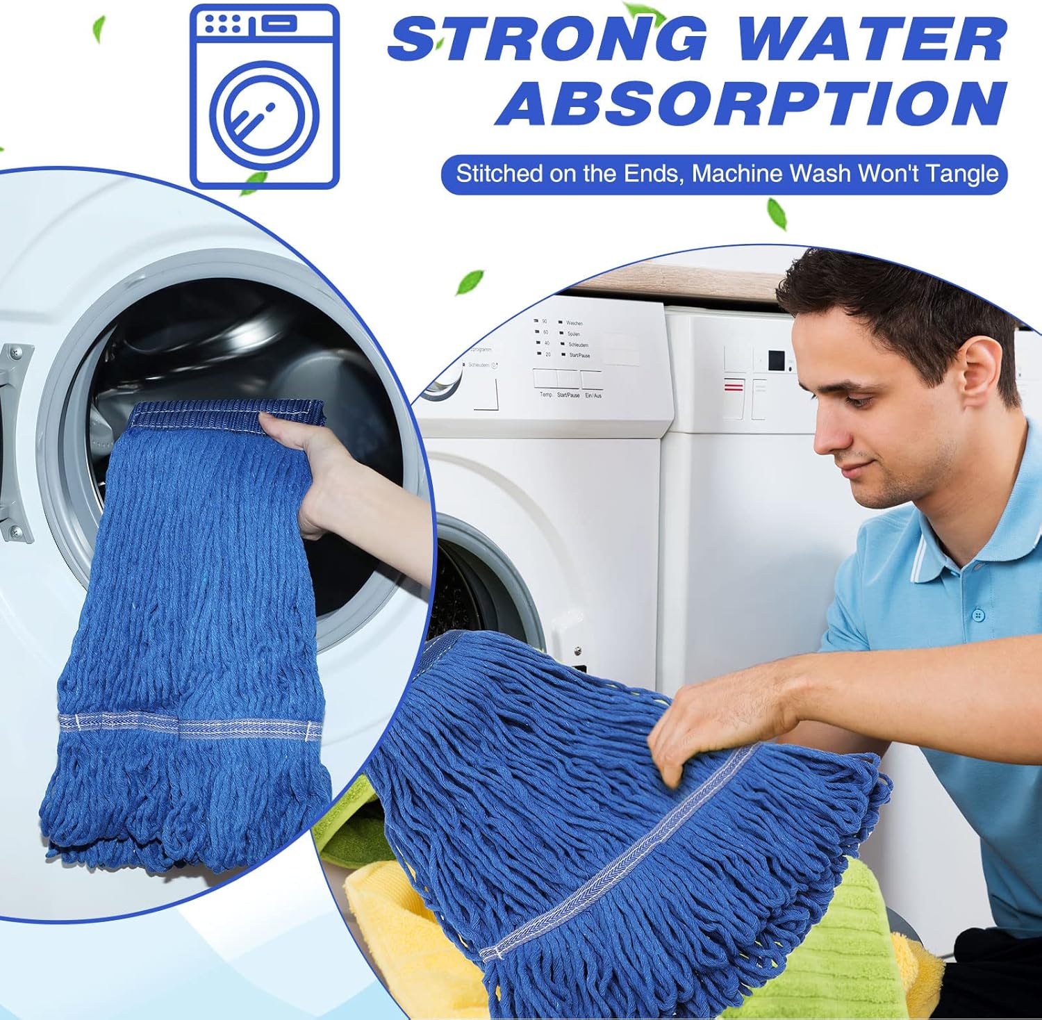 Nuogo 6 Pcs Heavy Duty Wet Mop Head Refills Blue