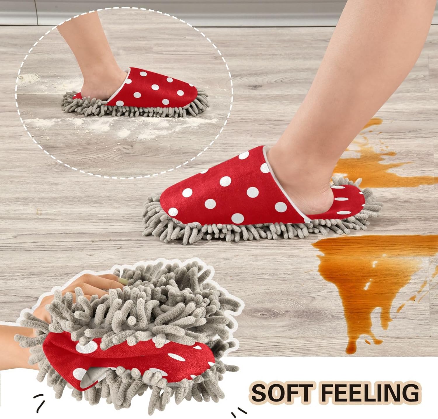 Bulletgxll Mop Slippers Red Dot Microfiber Washable Floor Mop