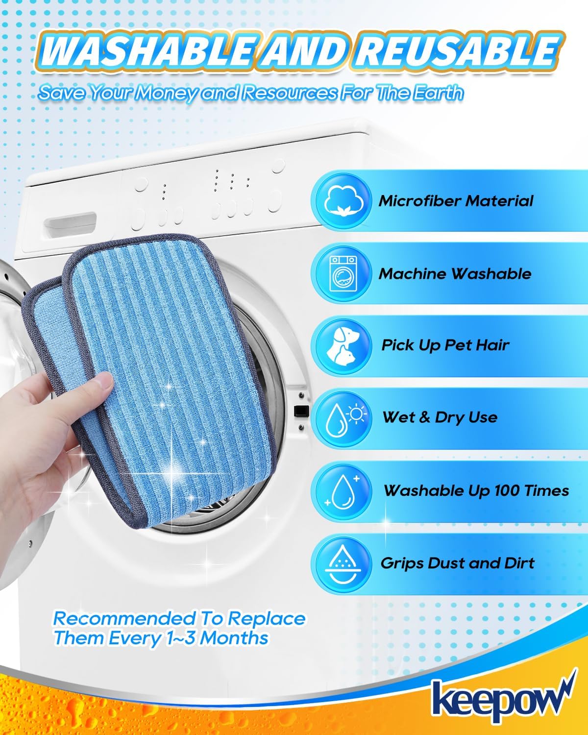 KEEPOW Reusable Microfiber Mop Pads 2 Pack for Wagner 905e 915e 925e