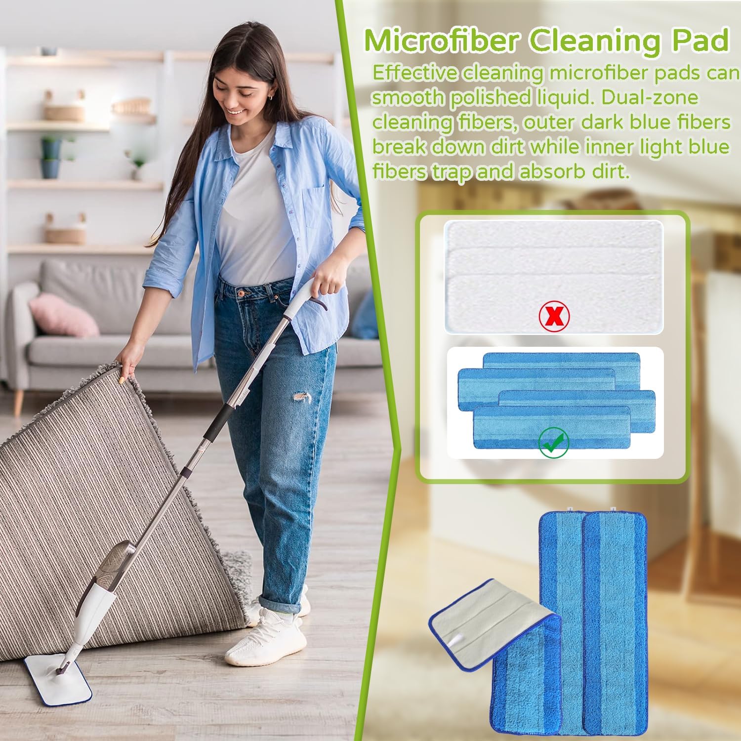 3 Pack Washable Reusable Microfiber Mop Pads for Bona 18 Inch Replacement