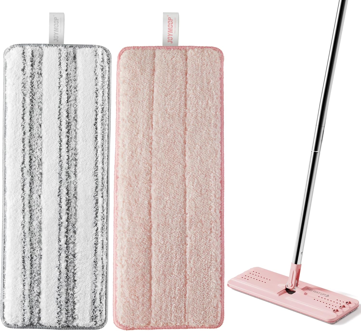JOYMOOP Microfiber Mop Pads Stripe Pink 13-inch Replacement Refills Pack of 2