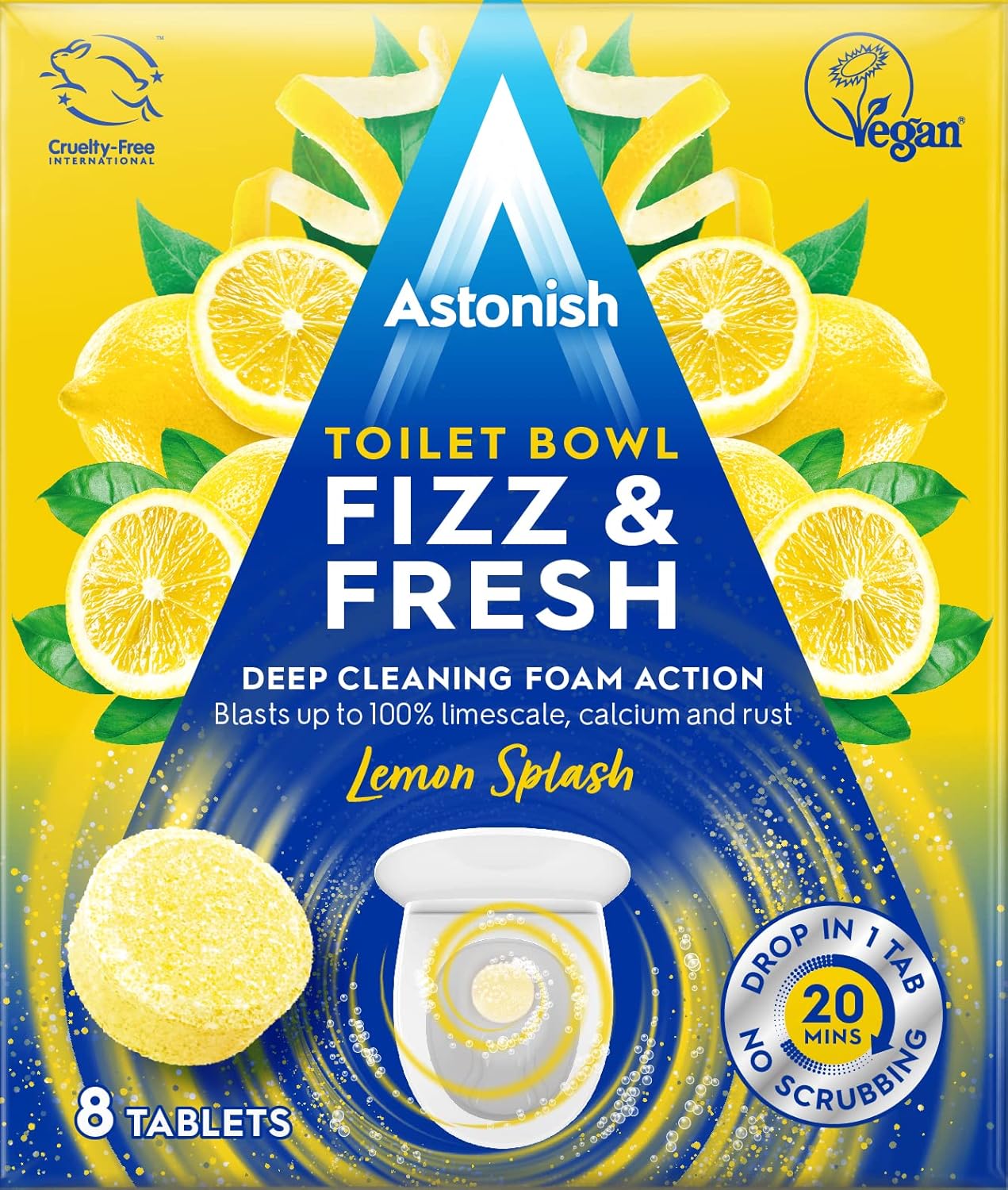 Astonish Foaming Lemon Toilet Bowl Cleaner - 8 Tablets No Spray Bottle Needed