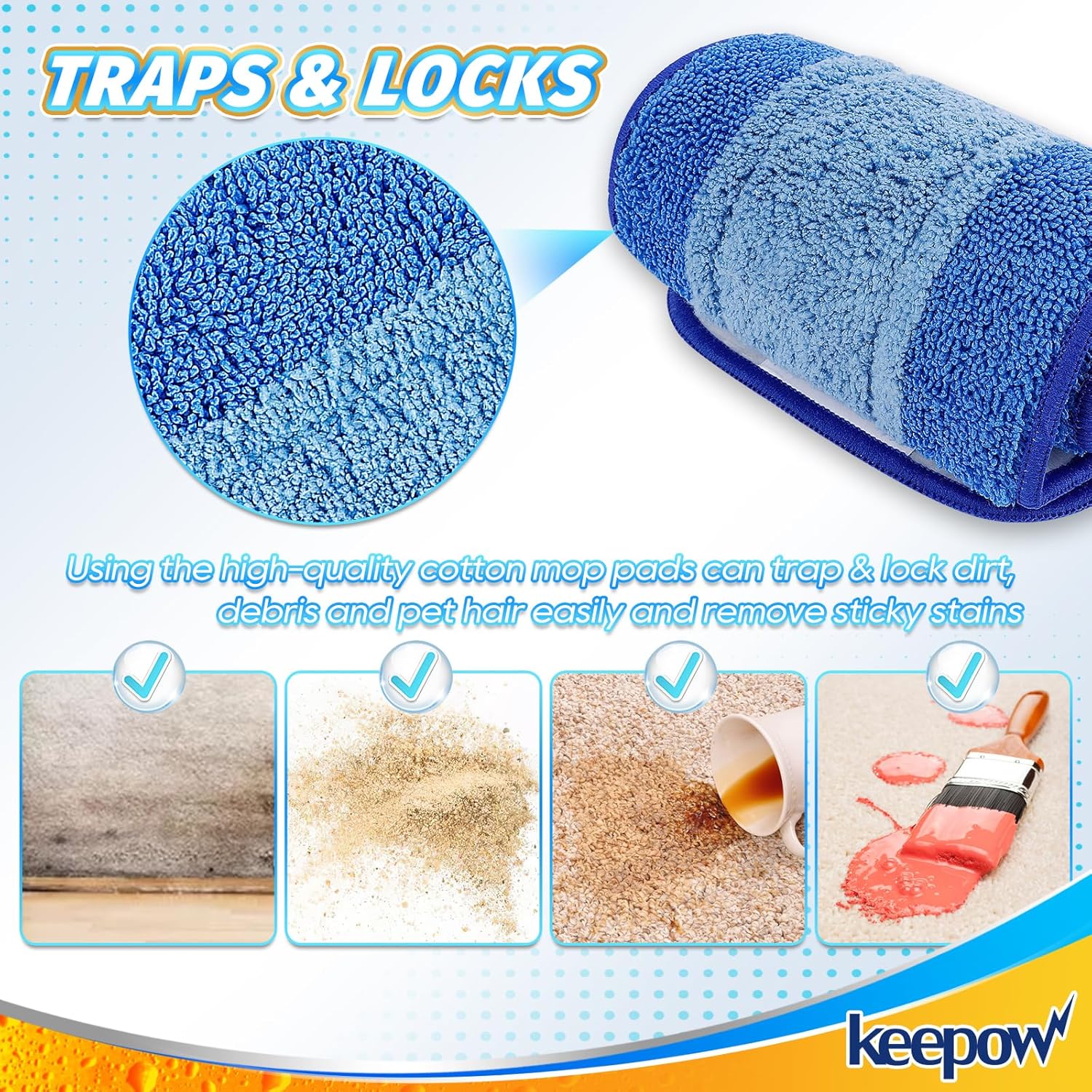 KEEPOW Microfiber Mop Pads 18 Inch 43 Pack Replacement