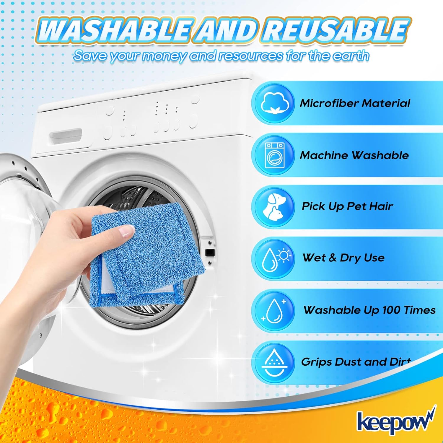 KEEPOW 2 Pack Reusable Microfiber Mop Pads for Swiffer