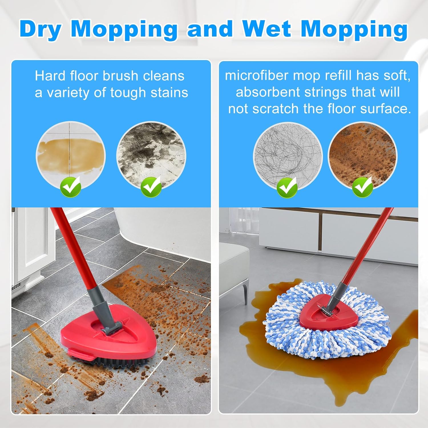 2 Microfiber Mop Heads 2 Scrub Brush Refills for O-Cedar EasyWring