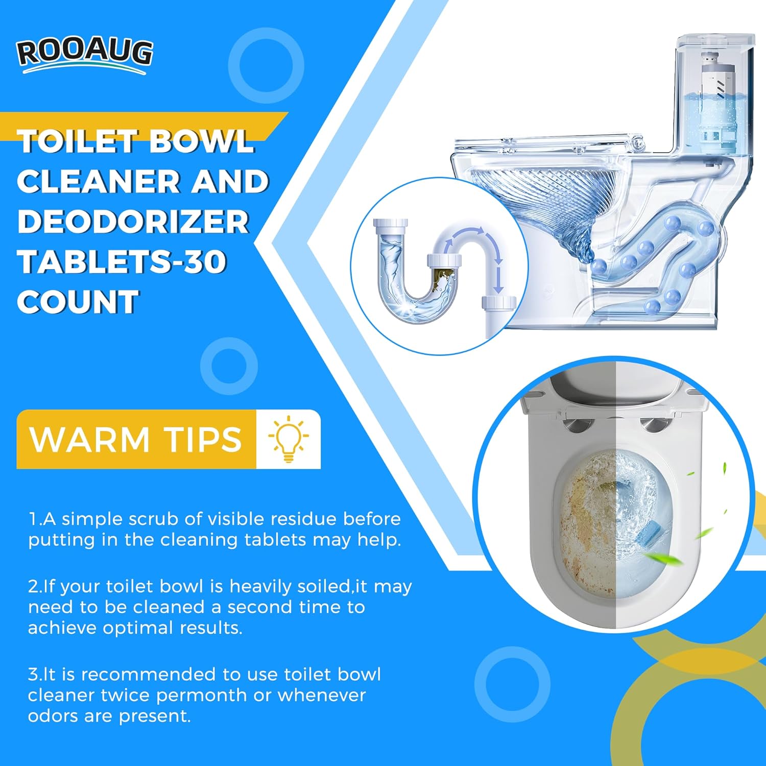 30 Tabs Toilet Bowl Cleaner Tablets for All Toilets