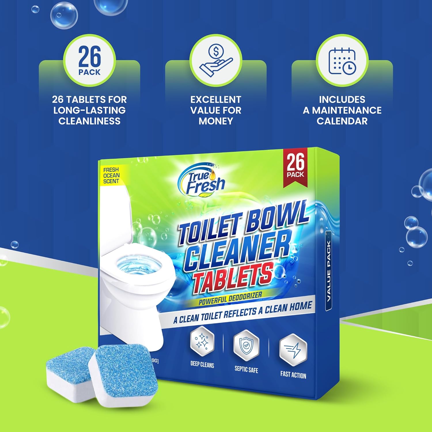 True Fresh Toilet Cleaner Tablets 26 Pack - Ocean Scent 1