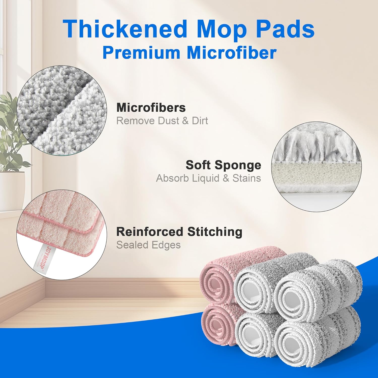 JOYMOOP Microfiber Mop Pads Replacement Pack of 6