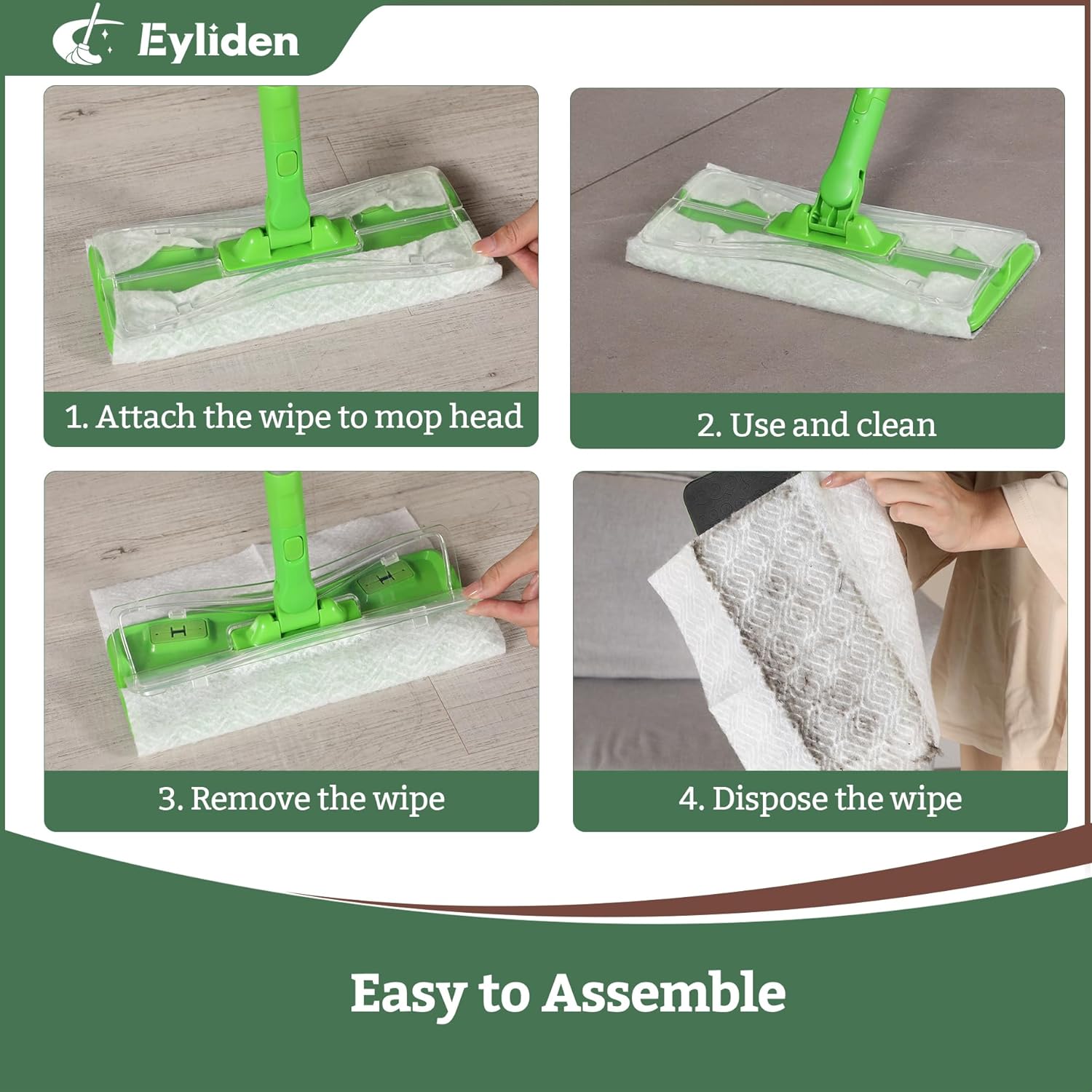 Eyliden 24 Count Dry Mop Pads for 10 Inch Sweeper Mops