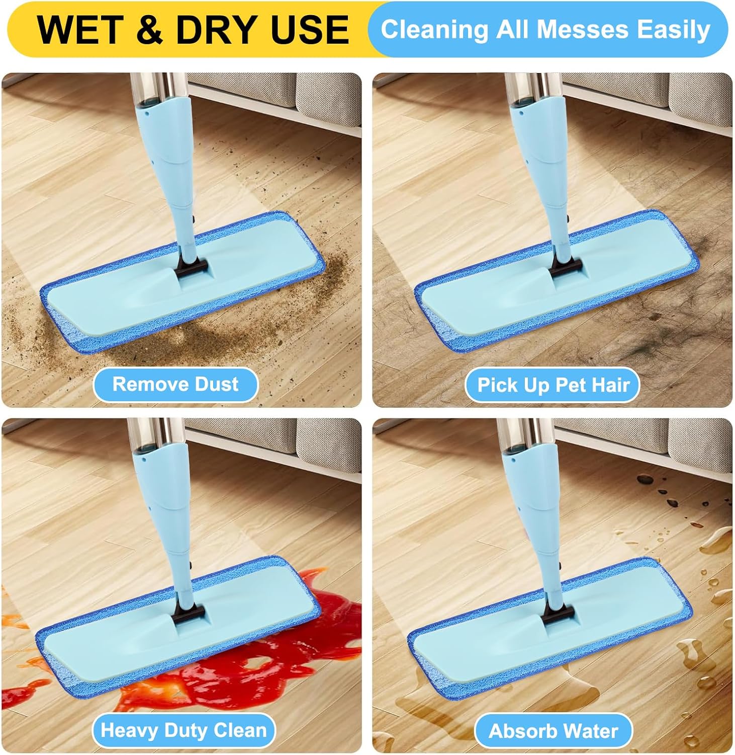 8 Pack 18 Inch Reusable Microfiber Spray Mop Replacement Heads