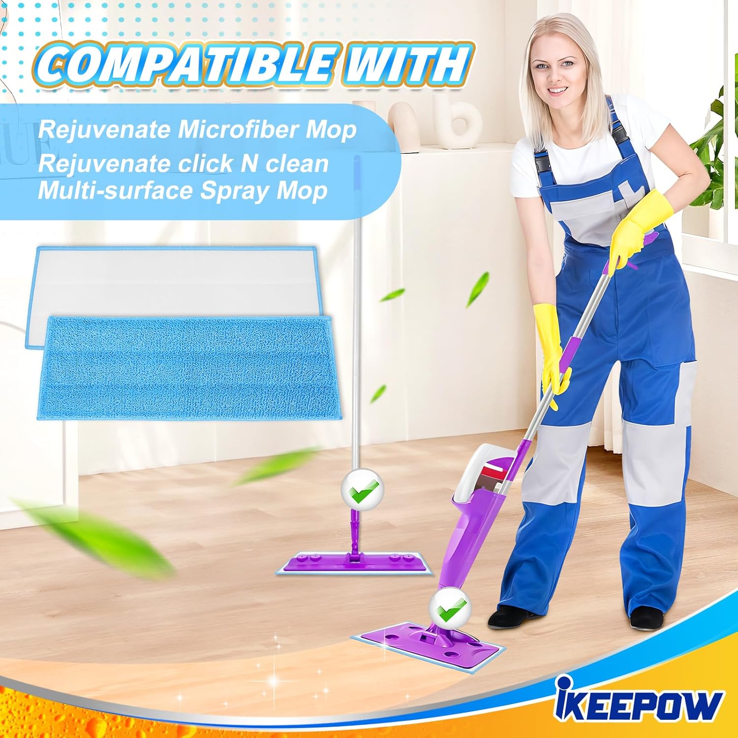 iKEEPOW 6-Pack Reusable Microfiber Mop Pads
