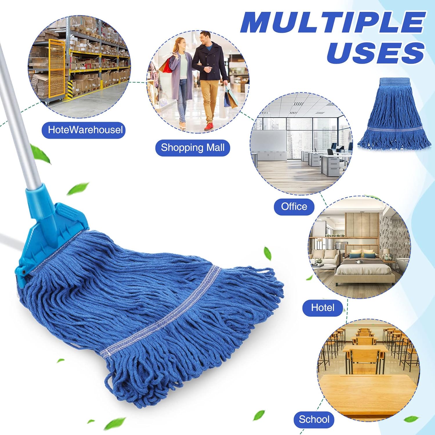 Nuogo 6 Pcs Heavy Duty Wet Mop Head Refills Blue