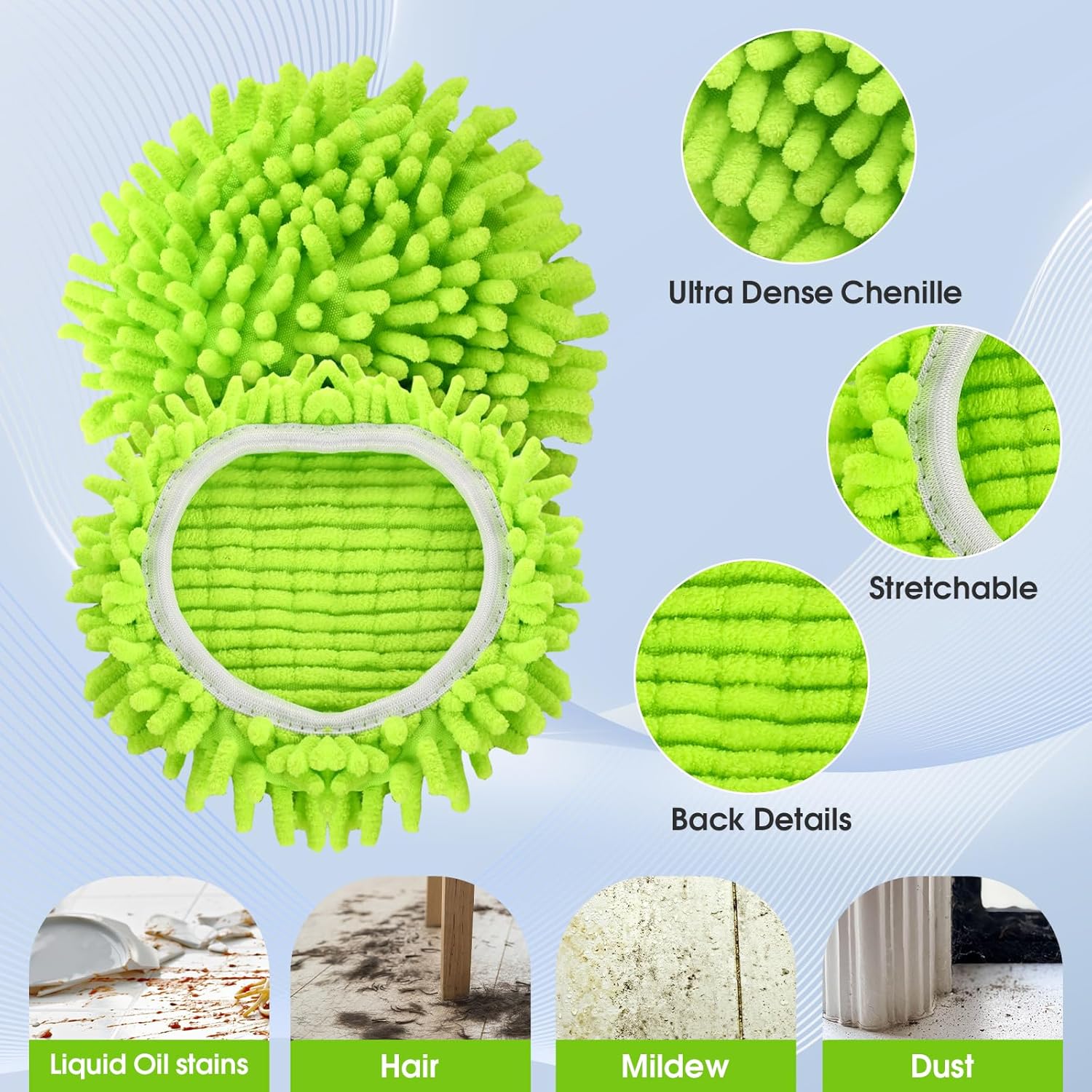 BOCA STORY Chenille Mop Head Replacements 4Pcs 2 Brush Heads 2 Base Set