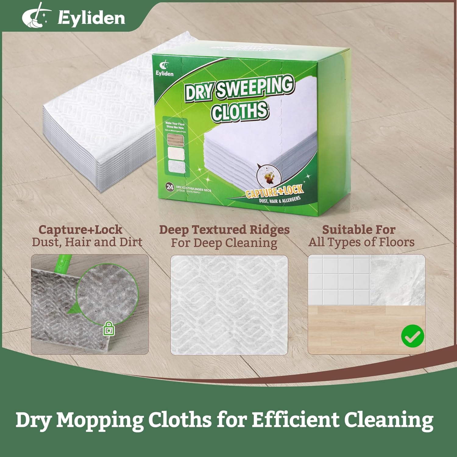Eyliden 24 Count Dry Mop Pads for 10 Inch Sweeper Mops